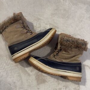 Brown and Black Fur-Lined Winter Boots